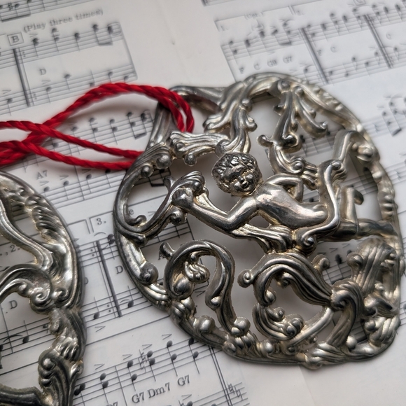 Silver Heart Cherub Ornaments with Red Tassels - Picture 3 of 8
